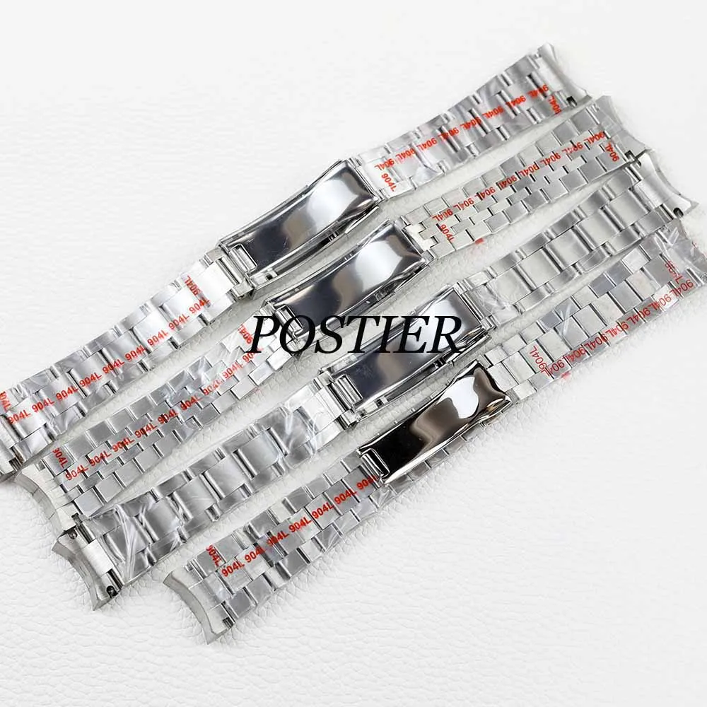 20MM Strap Silver Presidential Oyster Bracelet Soild Stainless Steel Glide Lock Clasp Wristband for Sub Log NH34 NH35 Watch Case