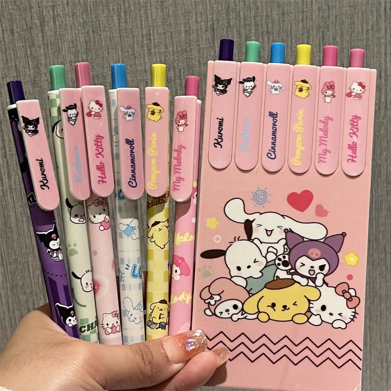 12pcs Sanrio Gel Pen Hello Kitty Cartoon Kuromi St Quick Drying Black 0.5mm Press The Ballpoint Pen Learning Stationery Gifts