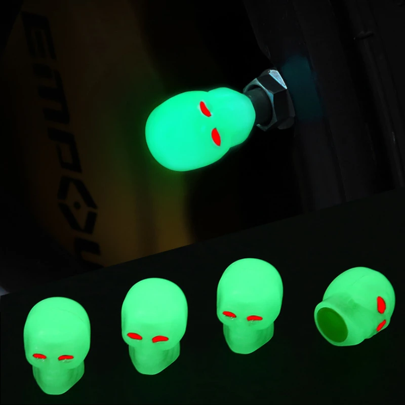 Universal Skull Luminous Valves Cap for Car Truck Motorcycles Bike Fluorescent Tyre Valve Stem Caps Night Glowing Nozzle Cover