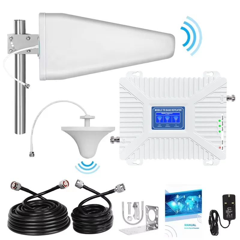 900 2100 2.60 رباعي المكرر شبكة المحمول 2G 3G 4G مكبر للصوت 70dB ثلاثي الموجات محسن الإشارة مكبر للصوت