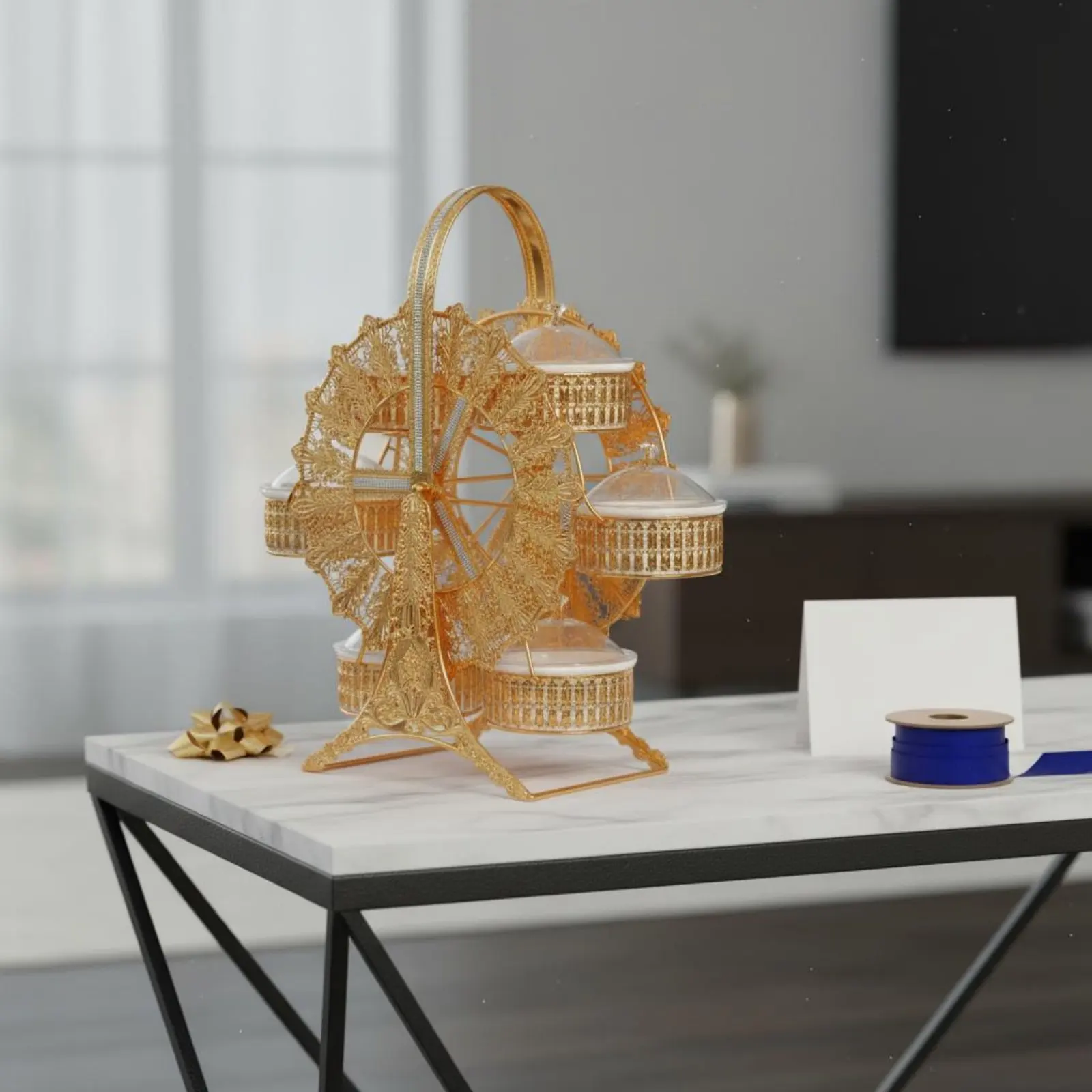 

Carousel Wheel Snack Tray with Lid Rotating Snack Tray Covered Nut Box Luxury Design Divided Serving Platter Dustproof Cover