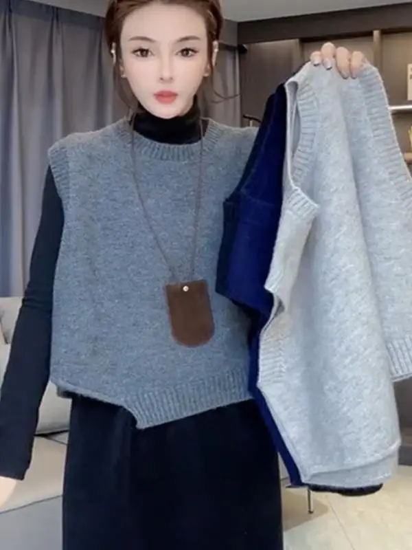 

Свободный крой, осенний вязаный жилет, женский утягивающий асимметричный верхний свитер, модный брендовый топ Tagl Svel