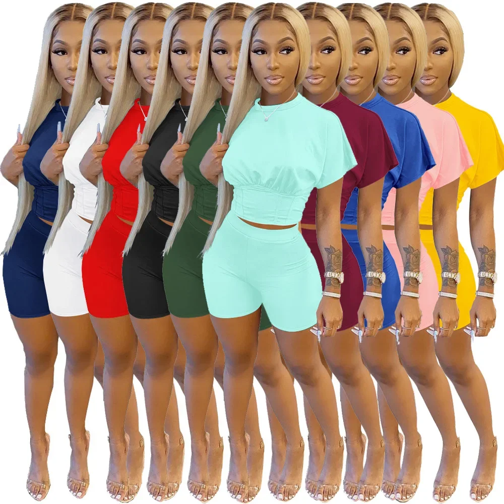 

Solid Color 2 Piece Set Women Shorts and Top Summer Outfits 2022 Lounge Wear Women Casual Matching Sets