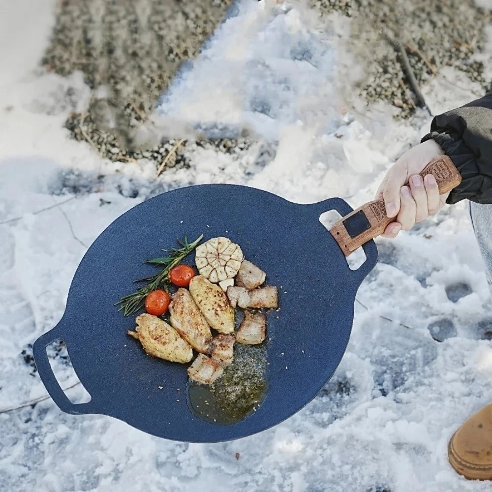 

Противоожоговая ручка из цельного дерева для уличной сковороды-гриля с байонетной регулируемой термостойкой изоляционной ручкой для использования в кемпинге