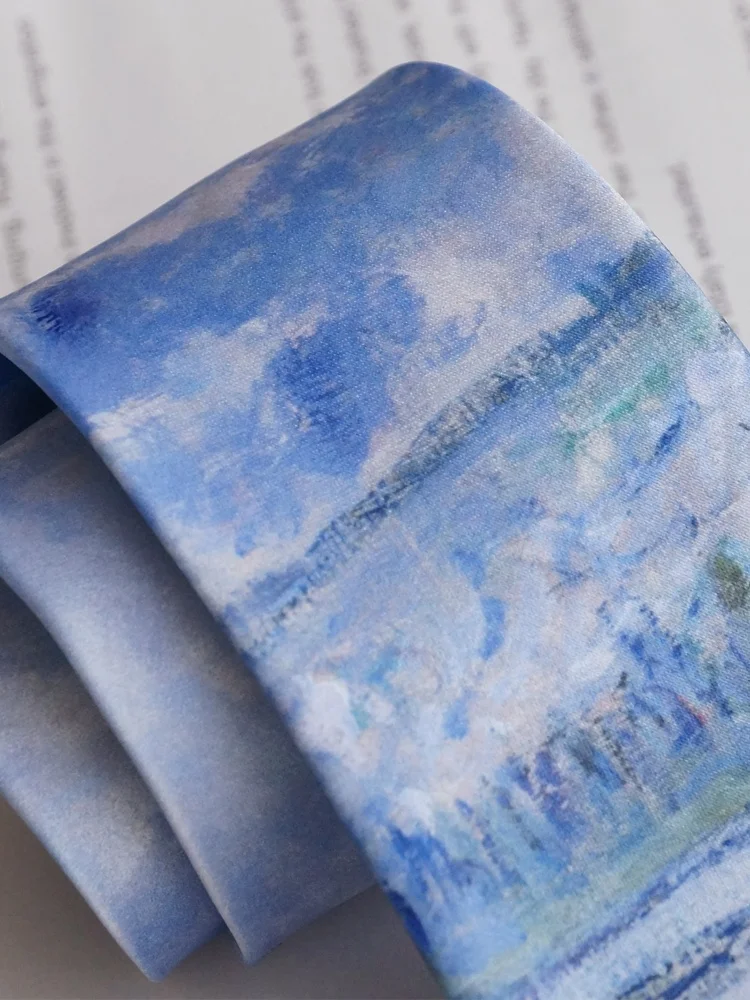 Casual Morning Light Seine River Blue Print Silk Tie Versatile Abstract College Style Oil Painting Large Happy Fashion Access...