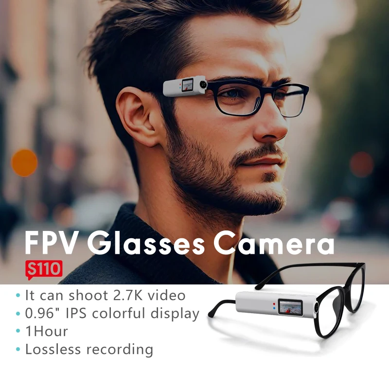 S110 FPV Glasses Camera 2.7K HD Video 110° Wide Angle Clip-On Design Mini Camcorder for Vlogging Cycling Fishing Outdoor Sports