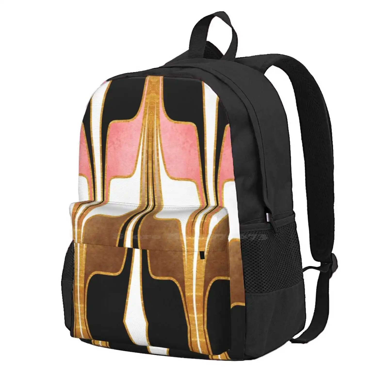 Mid Century Modern Liquid Watercolor Abstract // Gold, Blush Pink, Brown, Black, White Hot Sale Schoolbag Backpack Fashion Bags