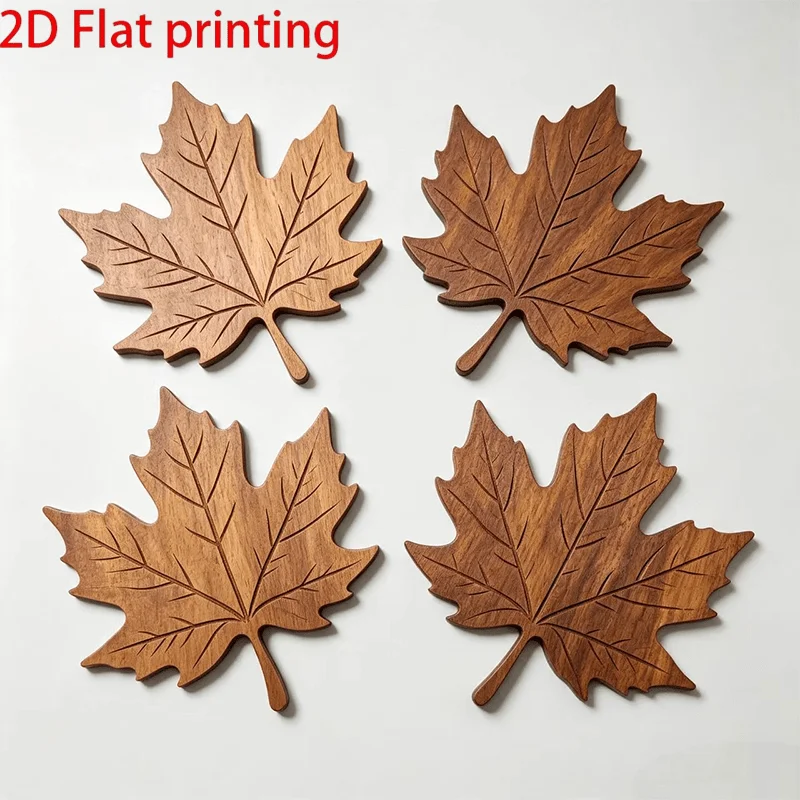 2D Flat 4PCS Maple Leaf Illustration Wooden Coaster, Table Decor Cup Mat, Home Kitchen Dining Decor, Christmas Holiday Gift
