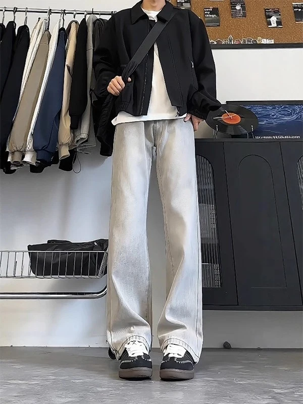 

Cleanfit Fleece Lined Denim Jeans Men's Winter Warm Slimming Long Pants Water Washed Vintage Style Straight Leg Loose Fit