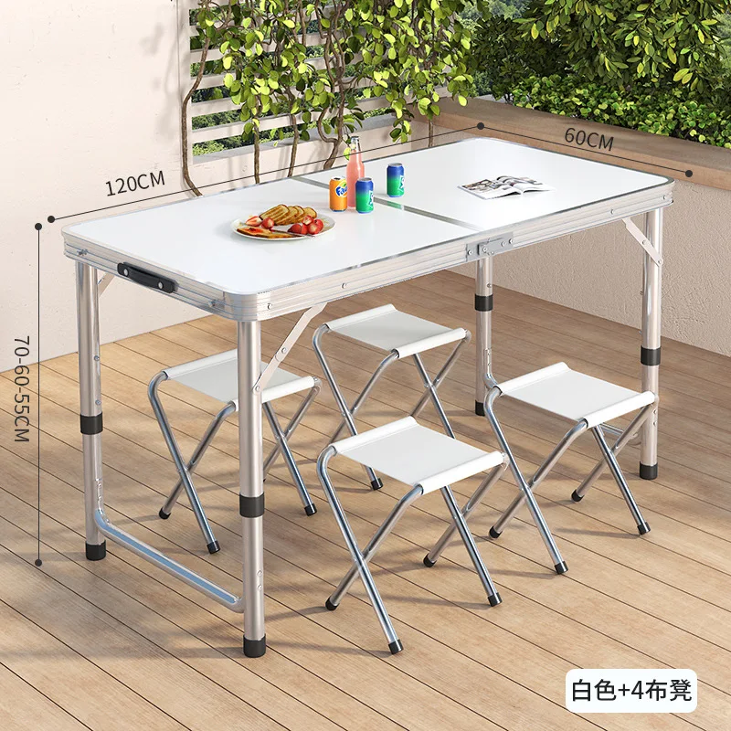 Round Tube Portable Aluminum Alloy Foldable Dining Table, Folding Table and Chairs, Outdoor Table and Wild Dining CampingTable