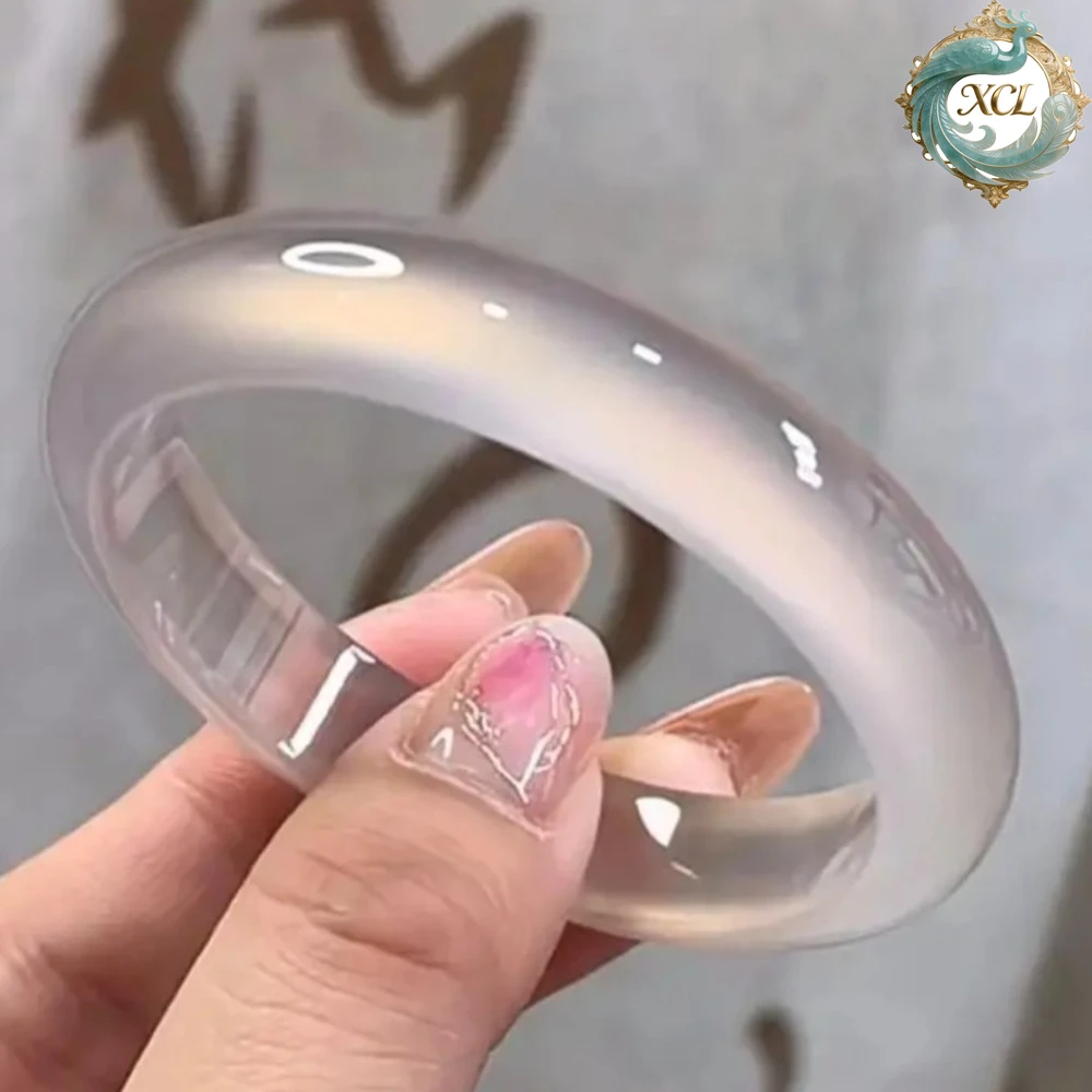 

Новый браслет из порошка белого лунного света с корнем лотоса - халцедон из ледяного личи, универсальный браслет из розового нефрита, элегантные ювелирные изделия из драгоценных камней