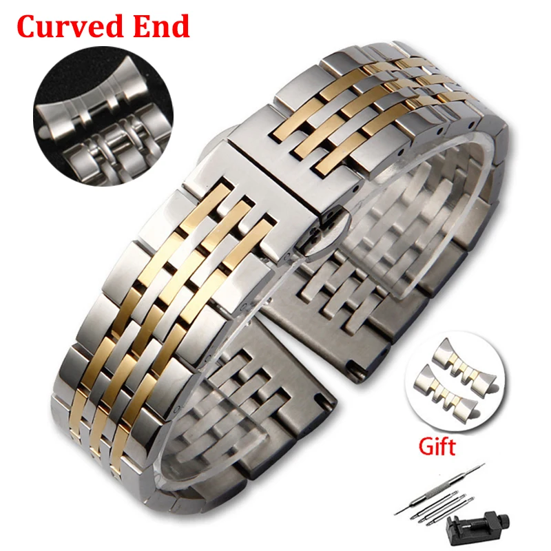 

Curved End Strap Arc 16mm 18mm 19mm 20mm 21mm 22mm Metal Wristbelt Solid Stainless Steel Watch Band for TISSOT Butterfly Buckle