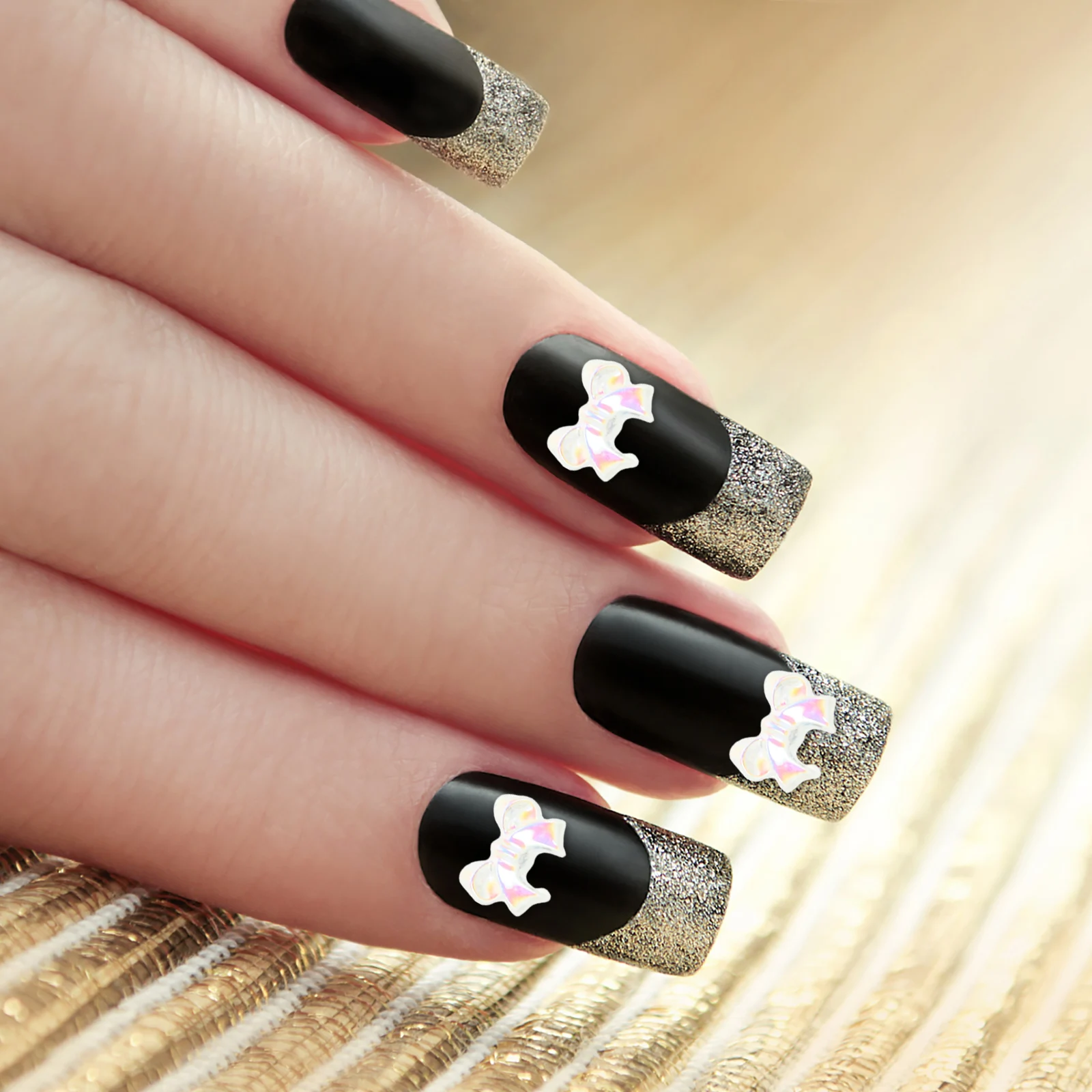 

200Pcs Iridescent Bow Nail Charm Resin Bowknot DIY Halloween Christmas Wedding Nail Art Decoration Women Teens Manicure