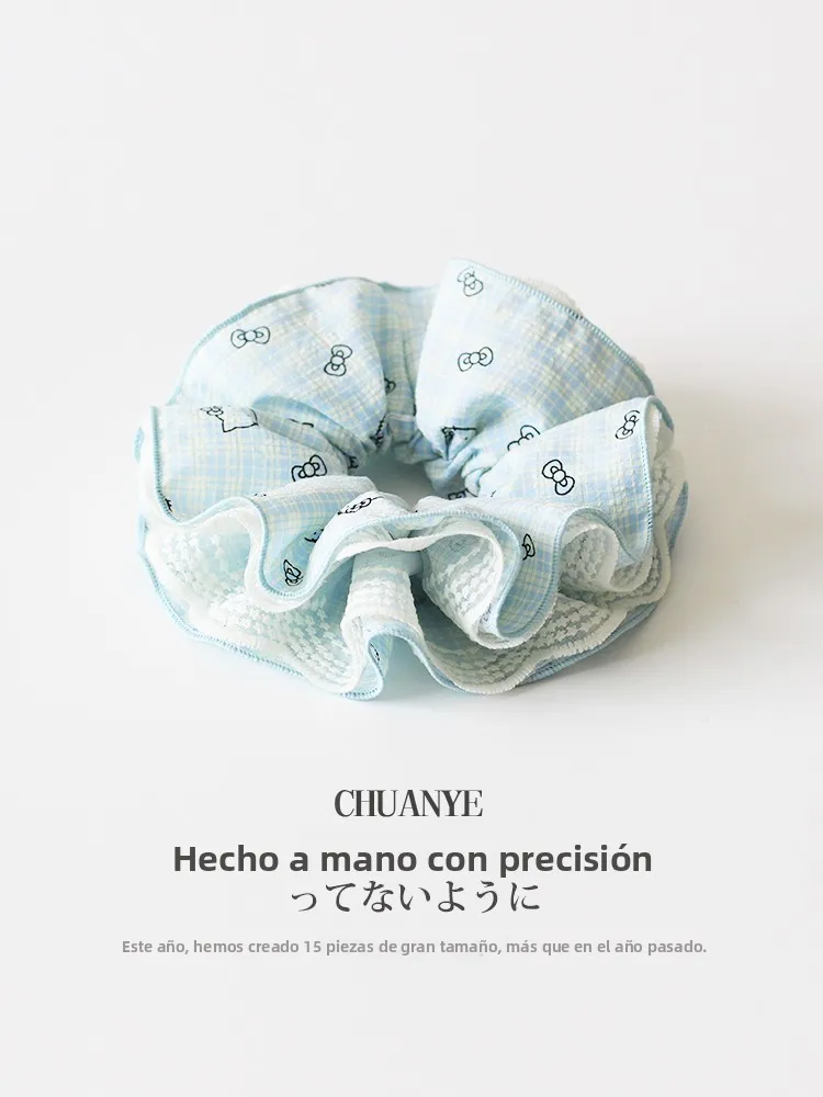 Coletero Kawano Estilo Coreano con Lazo Azul, Elástico Grande, Suave y Dulce, Versátil para Uso Diario, Accesorio para el Cab...