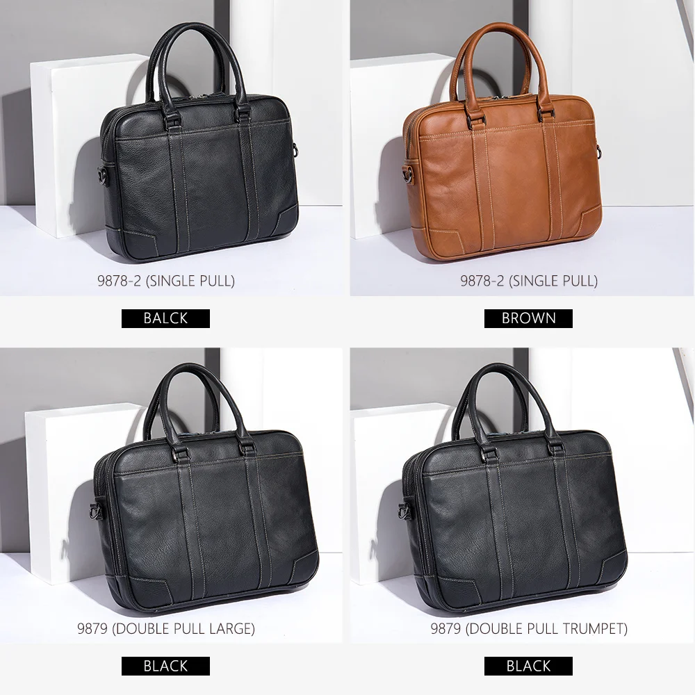 Maleta de couro genuíno para homens, bolsa de escritório comercial, bolsa executiva masculina, 9879