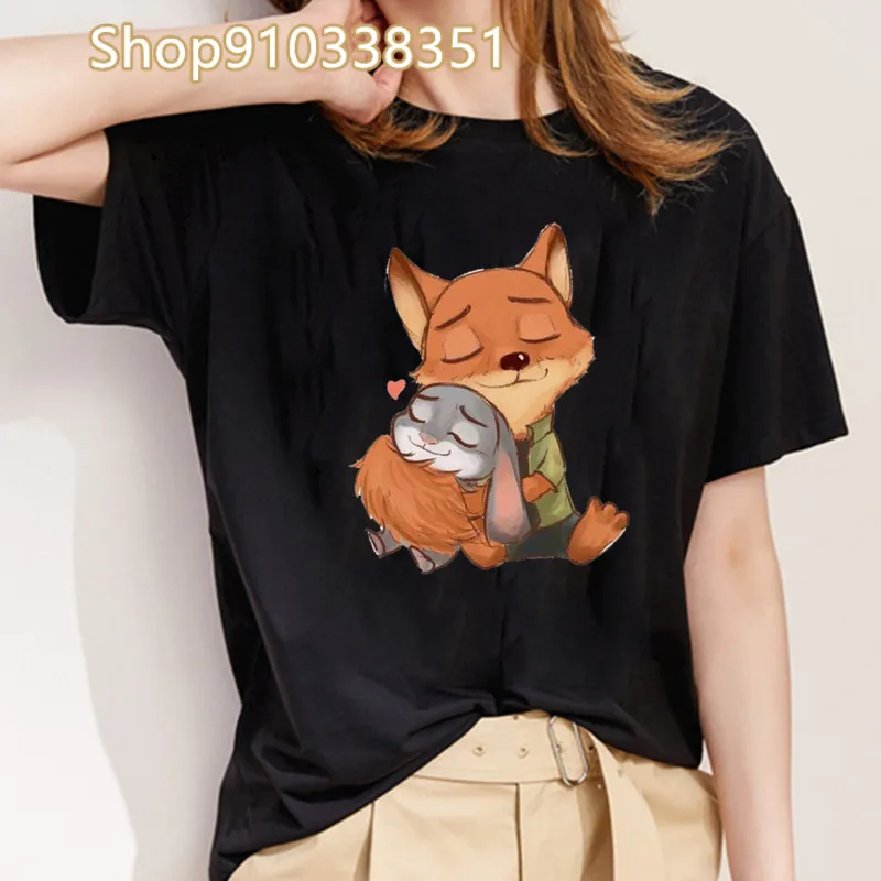 Vestiti Y2k T Shirt Harajuku anni '90 Zootopia Judy Nick T-shirt Divertente Maglietta a maniche corte Donna Top Tees Donna 2024 Estate