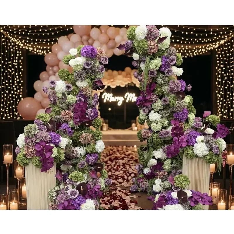 Handmade Faux Purple Arched Bouquet High Quality Silk Flowers Custom Wedding Decor Supplies Artificial Floral Arrangement for