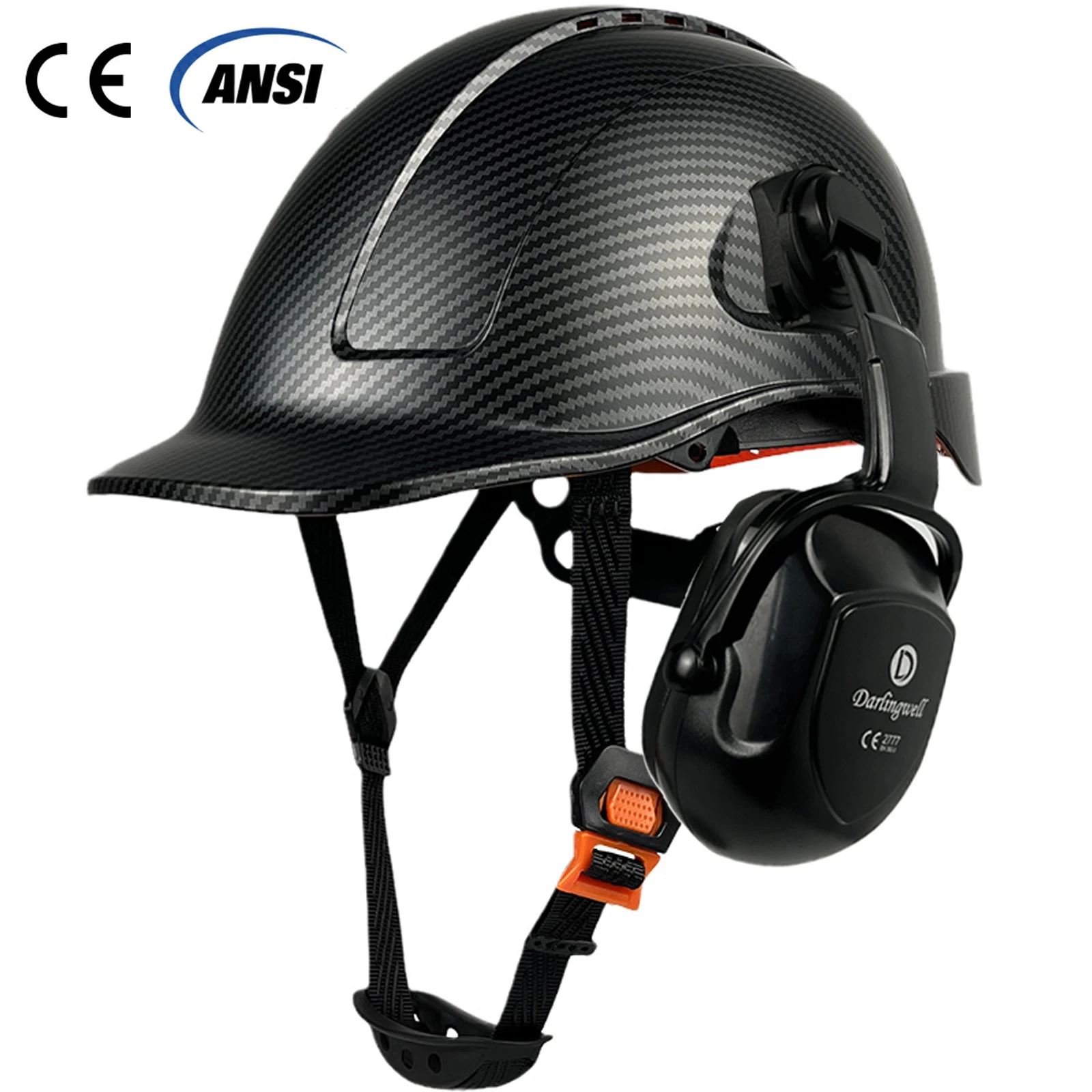 CE Carbon Fiber Safety Helmet With Earmuffs ABS Industrial Head Protection Construction Hard Hat ANSI Work Cap For Men