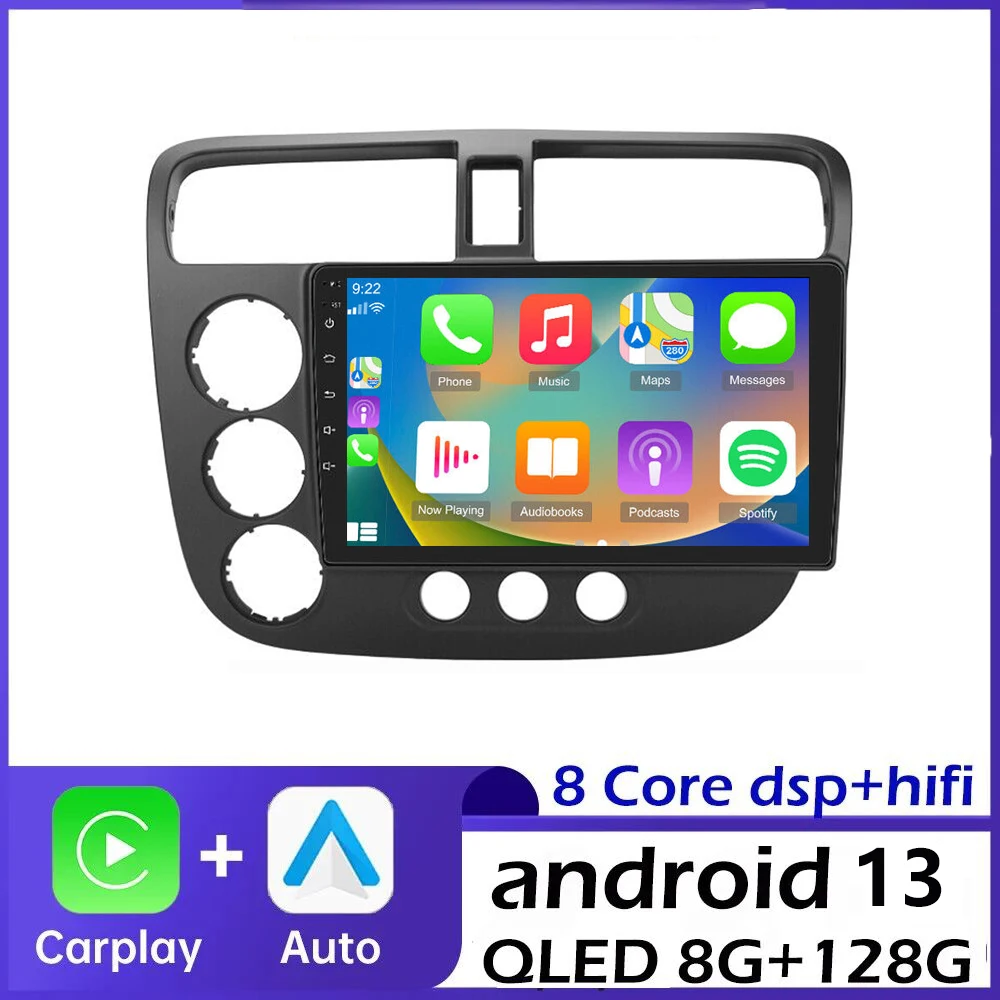 Android 13 6G+128GB Car Radio Multimedia Video Audio Player For Honda Civic 7 2000 - 2003 2004 2005 2006 GPS Navigation