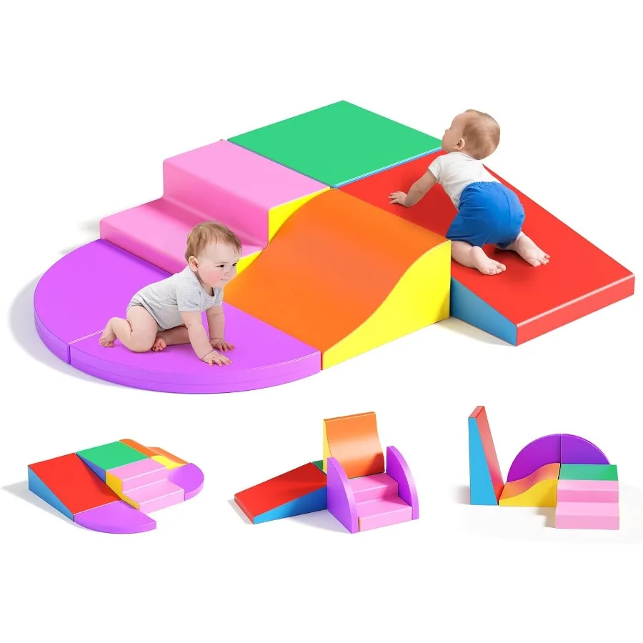 

Foam Climbing Blocks for Toddlers 1-3 Years Old Indoor Soft Play Set with Foldable Blocks and Tunnel 6-Piece Light Gray Non-Sli