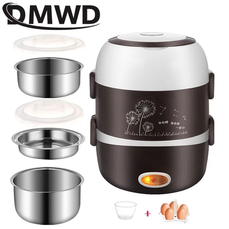 

Mini Electric Rice Cooker Stainless Steel 2/3 Layers Food Container Steamer Portable Meal Heating Lunch Box Heater Warmer Bento