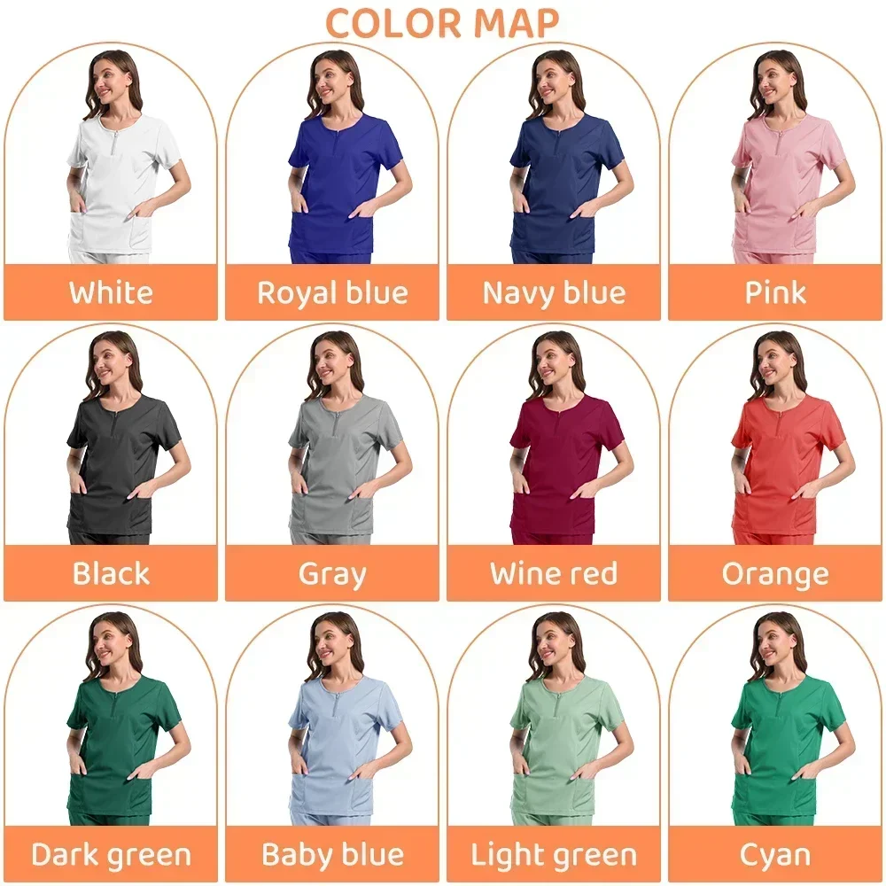 Many colors V-neck women's nursing uniform set Mint purple medical uniform Women's jogging leg pants Medical nurse set scrub