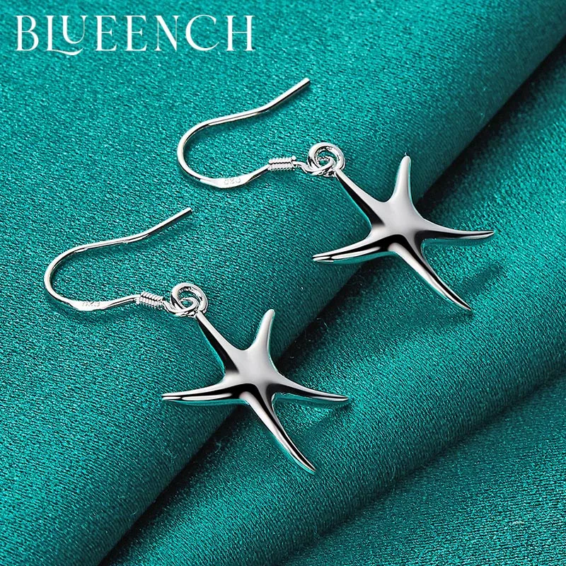 Blueench 925 Sterling Silver Pentagram Pendant Earrings for Women Engagement Wedding Party Cute Fashion Jewelry