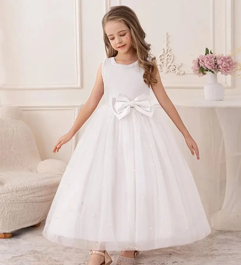 

New Kid Girl Princess Wedding Dresses Girls Birthday Party Dresses Child White Clothes