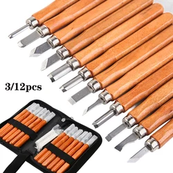 3/12pcs Wood Handle Wood Carving Chisel Scalpel Tools Set Cutter Wood Carving Knife Set Woodworking Carving Chisel Knife kit