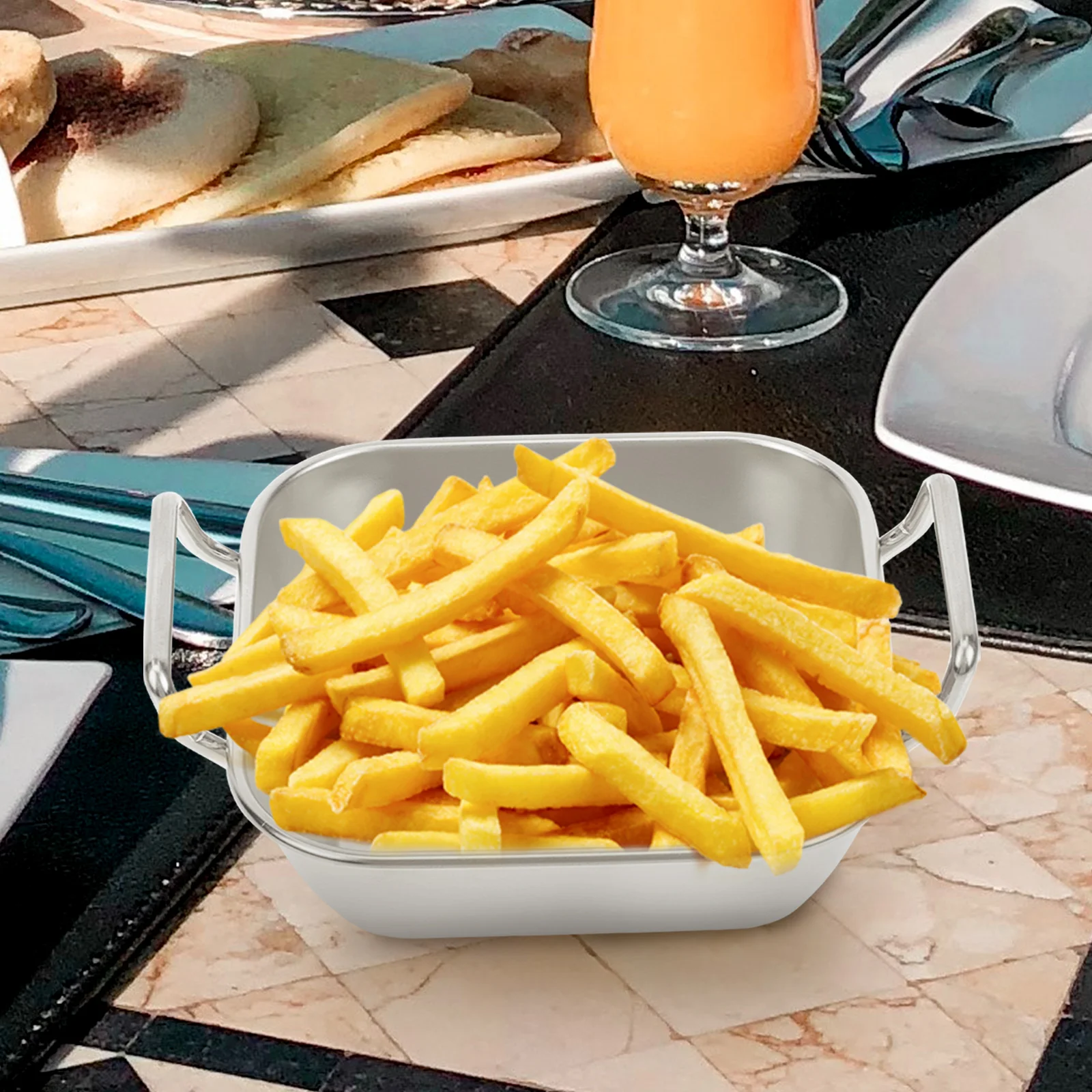 

Snack Basket Food Serving Plate Trays Thickened French Fries Barbecue Dessert Holder Stainless Steel Fried Food Plate French