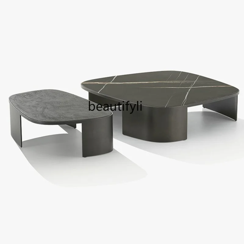 

Italian Minimalist Imported Stone Plate Coffee Table Simple Modern Model Room Sales Department Villa Light Luxury Deck