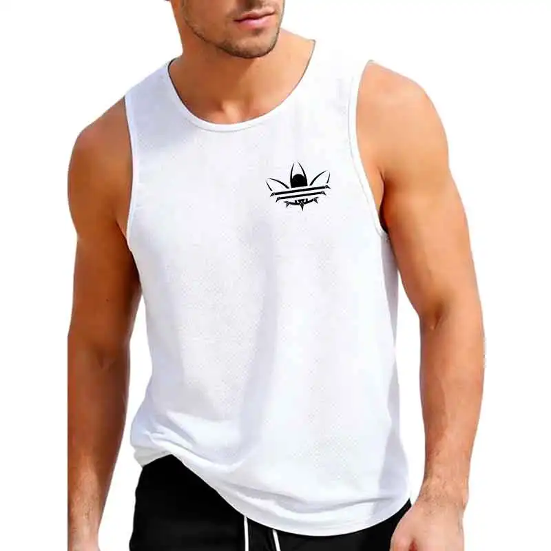 Men Summer Breathable Mesh Tank Top, Stylish Logo Print Sleeveless Shirt, Casual Sports Fitness Gym Vest for Daily & Workout