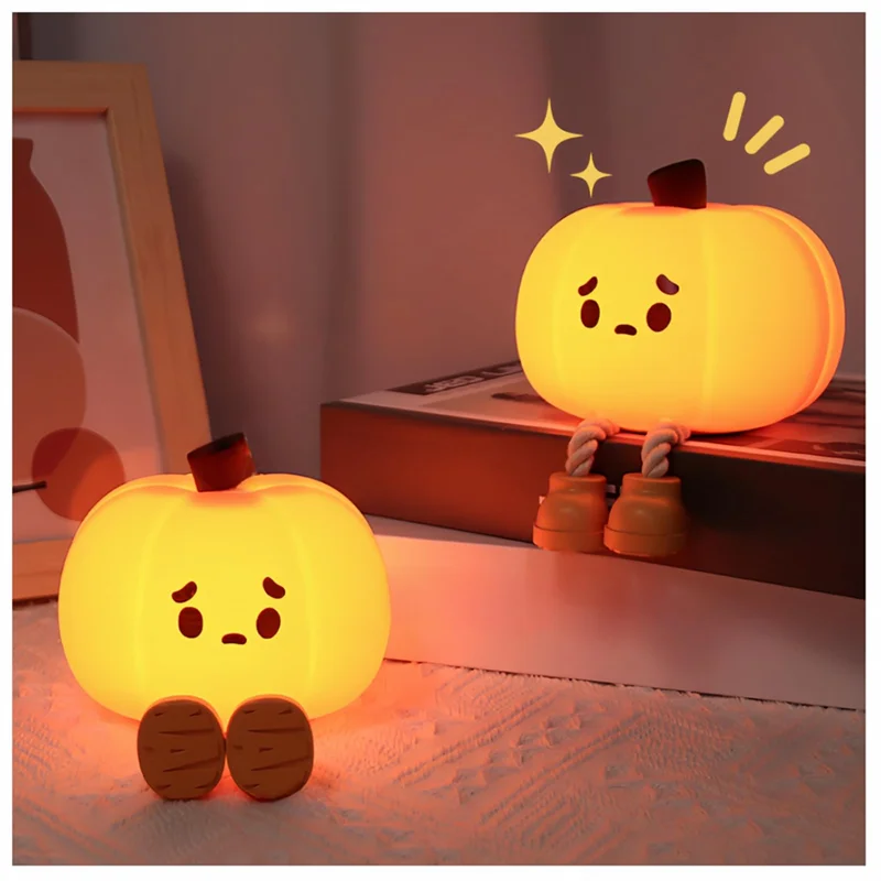 Lampada tattile a forma di zucca con luce notturna a forma di zucca carina di vendita superiore con 3 livelli di luminosità Luce notturna calda ricaricabile in silicone morbido
