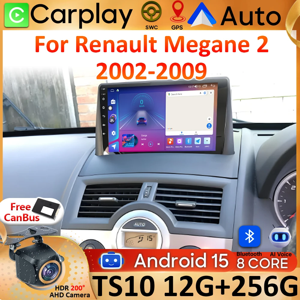 For Renault Megane 2 2002-2009 Android 15 Carplay Video Car Radio GPS Navigation Car Monitor Display DVD No 2din Screen Stereo