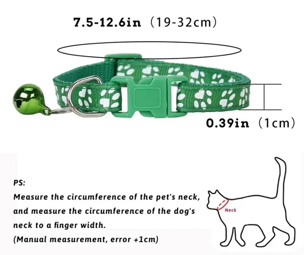 종 달린 조절식 애완 동물 목걸이, 분리형 고양이 목걸이, 발자국 핑크 고양이 목걸이, DIY 애완 동물 장식
