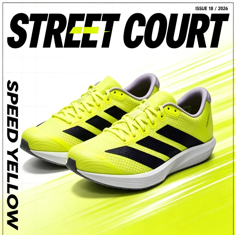 2026 Adidas Men Racing Athletic Sneakers Fluorescent Yellow Anti-Torsion Lightstrike Cushion  Sole Professional Competi JQ1676
