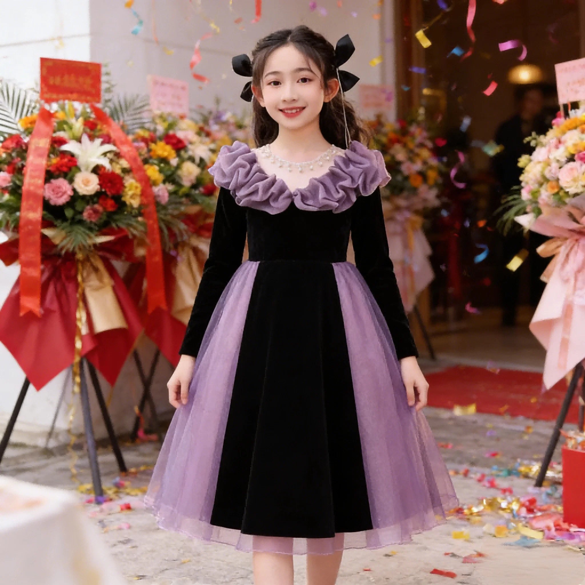 

Новое детское праздничное платье с длинными рукавами для девочек: кружевное, из фатина, пышное, для вечеринок, конкурсов и торжественных мероприятий