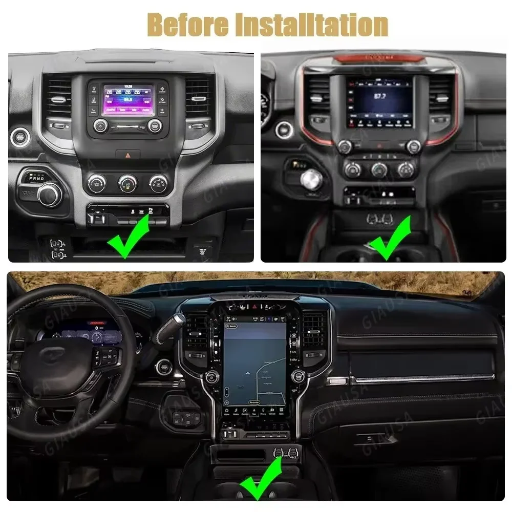

13,6-дюймовый Android-радио с сенсорным экраном 2din для Dodge Ram 2019-2021 GPS Carplay Автомобильный мультимедийный видеоплеер Стерео головное устройство Navi