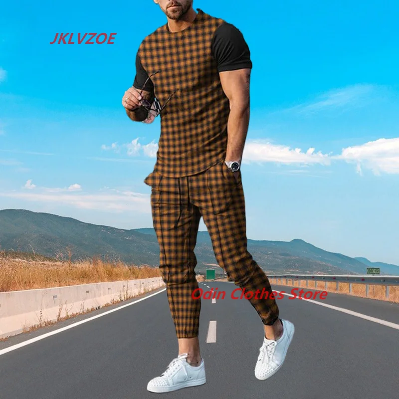 

3D Print Sportswear Short Sleeve T-shirt Long Pants Summer Men Tshirt Suit Tracksuit Streetwear 2 Piece Set Fashion Male Clothes