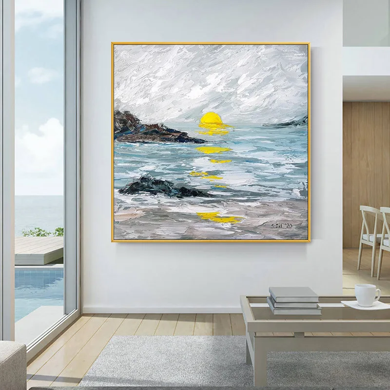 

Sunrise Coast Landscape Hand-painted Oil Painting Abstract Wall Decoration Paintings For Living Room Home Office Wall Art Decor