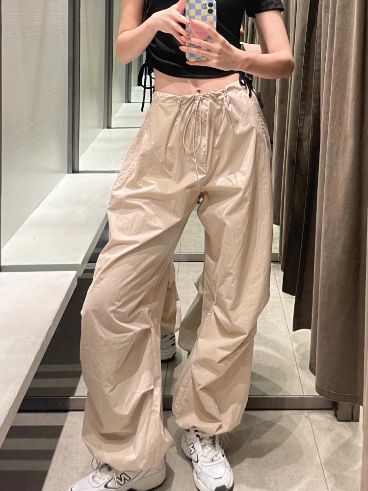 

Y2K Cargo Pant Women High Elastic Waist Jogging Trousers Sportwear Parachute Pants Solid High Waisted Trousers Streetwear Chic