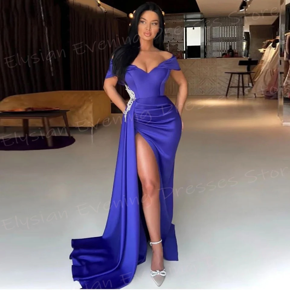 Elegant Popular Purple Women's Mermaid Pretty Evening Dresses Modern Off The Shoulder Prom Gowns Side Split فساتين حفلة موسيقية