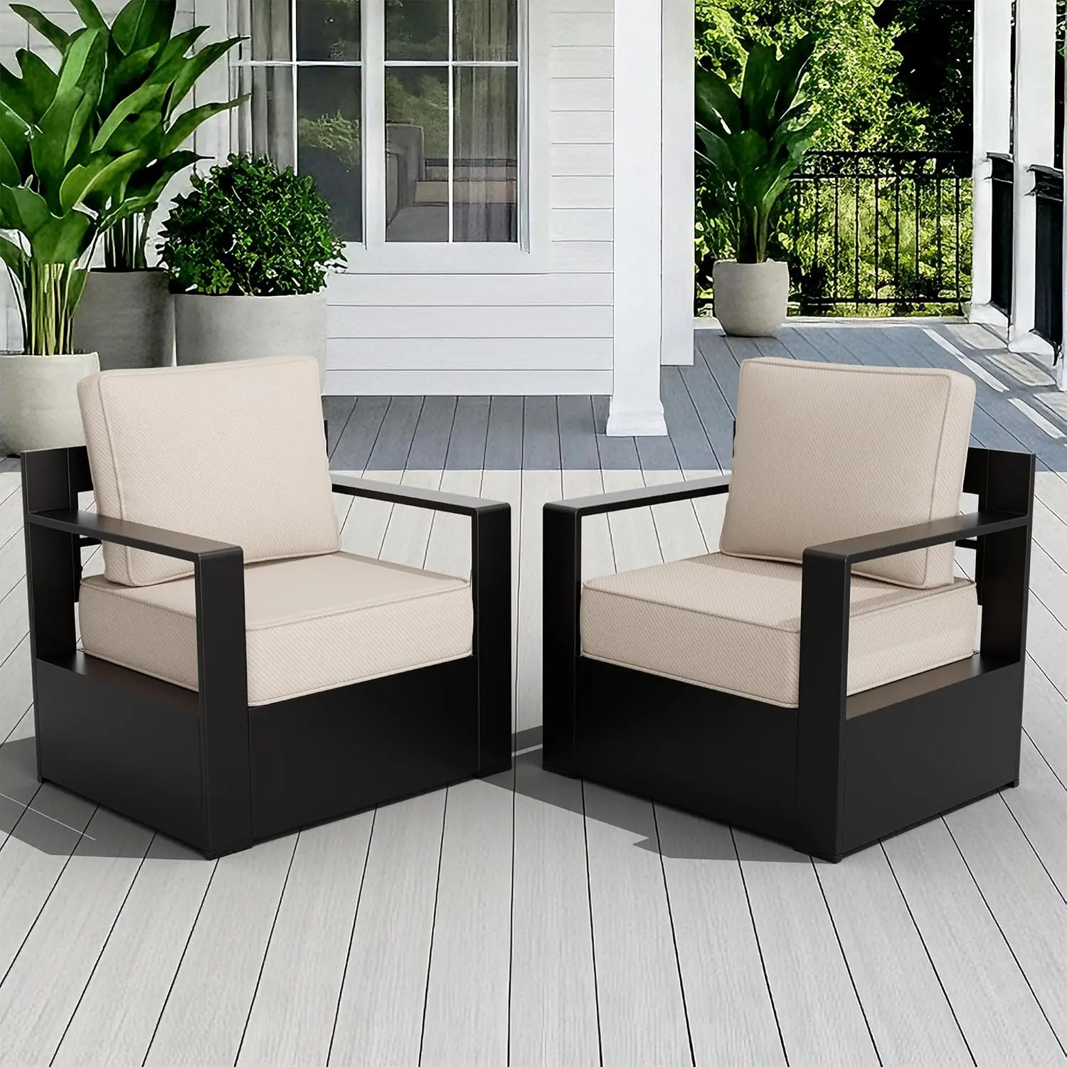 Outdoor Aluminum Patio Chair with 6 Inch Thick Cushion for Garden & Porch, Beige, Customized