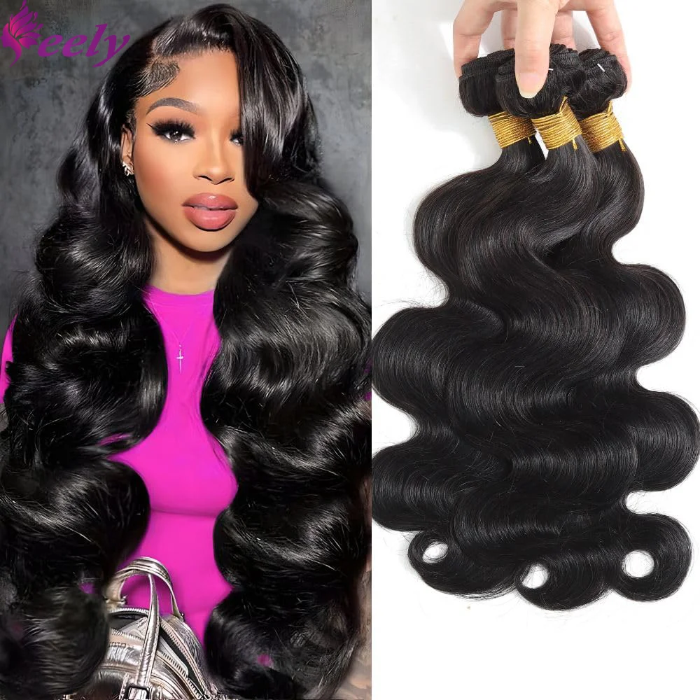 Body Wave Brazilian Human Hair Bundles Natural Black For Woman 1/3 Bundles 100% Human Hair Unprocessed Double Weft Extension #1B