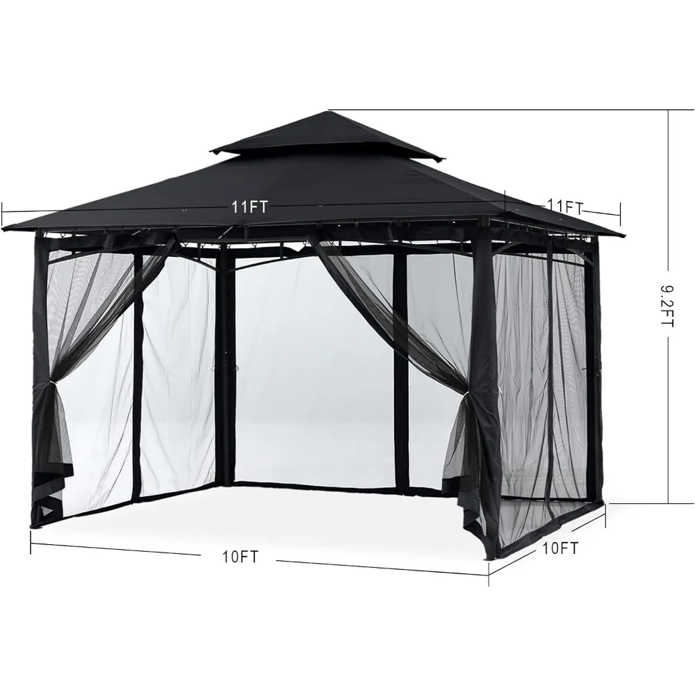 Imagem -03 - Outdoor Garden Gazebo com Stable Steel Frame e Netting Walls Black Outdoor Canopy Tenda Sunshade 10x10