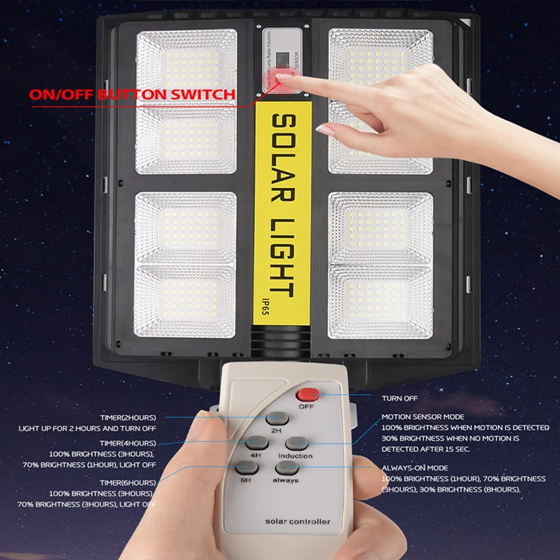150W 720 LED Solar Street Light With Remote Control IP65 Waterproof Induction High Pole Wall Lamp Built-in 12000mah Battery