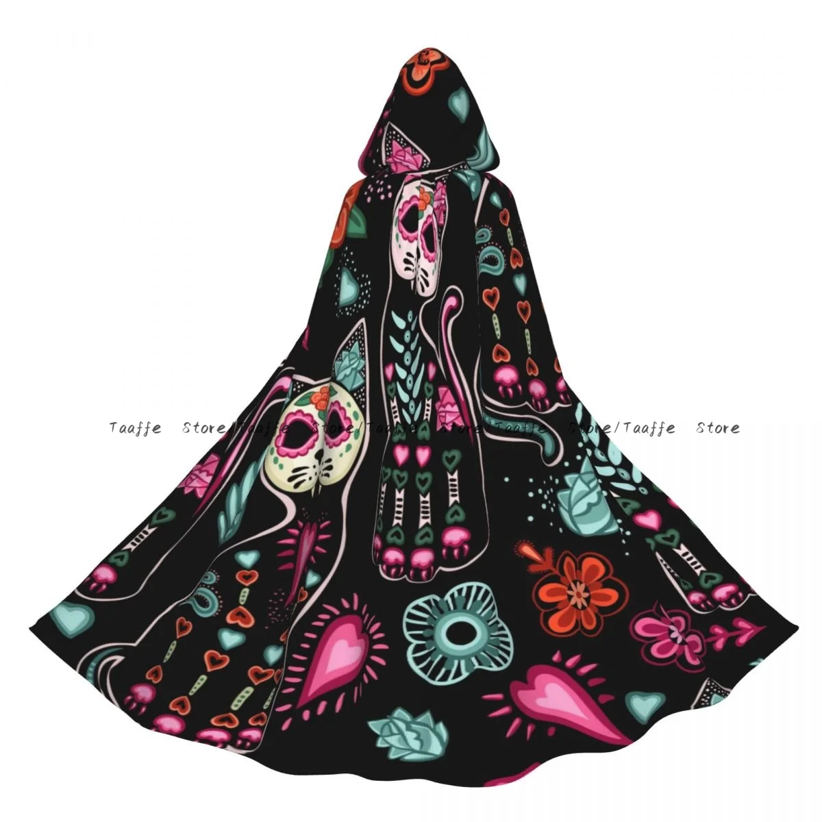 

Взрослый День мертвых и Хэллоуин кошки плащ накидка с капюшоном средневековый костюм ведьмы Викка вампир Хэллоуин костюм платье пальто