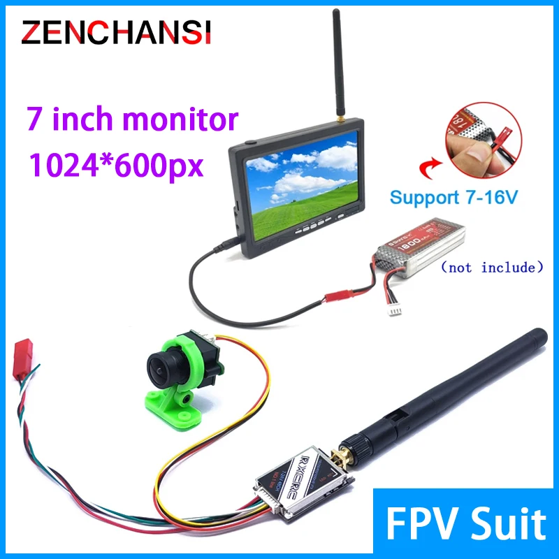 

5.8g 48CH 7 inch TN HD Fpv Monitor 1024*600 with 1000mW adjustable VTX Transmitter and CMOS 1000TVL Camera for RC Plane RC Car