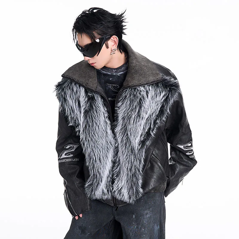 LUZHEN Fake Two Piece Faux Fur Patchwork Liner Cotton Coats Men\'s High Neck Thick Warm Personalized Luxury Padded Jackets LZ6798