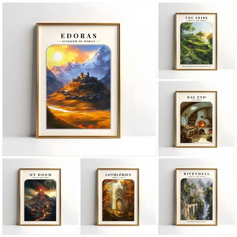 Middle Earth Mount Terrain L-Lord of The R-Rings Poster The H-Hobbit Landscape Canvas Painting Wall Art Living Room Home Decor